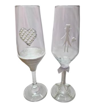 Imagem de Kit 2 Taças Vidro Casal Presente Noivos Amor Casamento