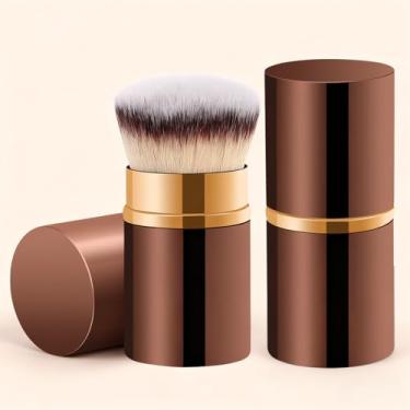 Imagem de 2 pincéis retráteis de maquiagem Kabuki, pincel de base para viagens, blush em pó (café)
