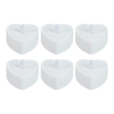 Imagem de MotiveTech Conjunto de 6 velas de LED em formato de coração, velas tealight decorativas românticas para festas, comemorações em casa e aniversários, Branco