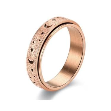 Imagem de MMIUAEG Anel de ansiedade para mulheres e homens, lua oca, estrela, anel giratório de aço inoxidável de titânio - ouro rosa, 08, Metal, Sem pedra preciosa
