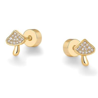 Imagem de Kokoma Brincos femininos de cogumelo com costas planas de aço inoxidável, zircônia cúbica, minúscula, cartilagem, tragus, piercings de barra, joias delicadas, 20g, Aço inoxidável, Sem Pedra Preciosa
