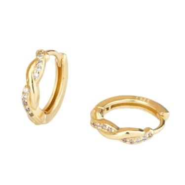 Imagem de Brincos de argola de zircônia cúbica banhados a ouro 14 quilates para mulheres, acessórios hipoalergênicos, leves e hipoalergênicos, joias de ouro/prata, presentes para mulheres, one size, Cobre