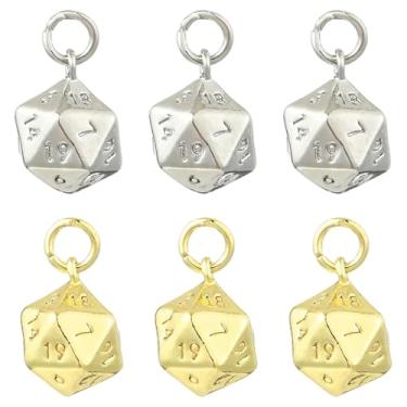 Imagem de Stiesy Berloques de dados D20 de latão 10 peças, ouro e platina, 20 lados, dados poliédricos, pingentes, achados de joias para chaveiro de pulseira DIY, presente para jogadores 2 estilos