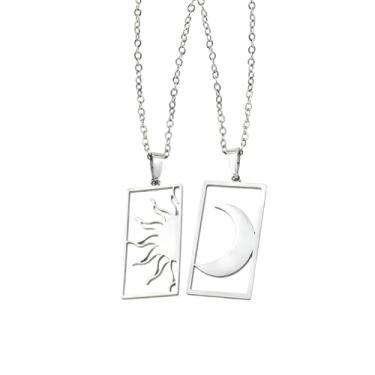 Imagem de HWJQ Colar de sol combinando para 2 colares retangulares de sol, sol, pôr do sol, nascer do sol, gargantilha dourada para casal, joias da amizade, presentes de Dia dos Namorados, Middle, Aço