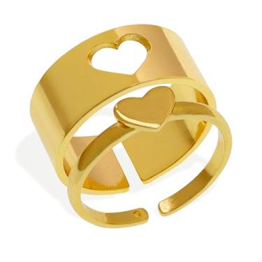 Imagem de Frigotine Anéis de ouro grosso combinando para casais, Dia dos Namorados, ajustável, moderno, simples, coração, cruz, borboleta, vazado, empilhável, amor, noivado, compromisso, casamento, presente,