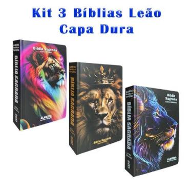 Imagem de Kit 3 Biblias Sagrada Letra Gigante - Capa Dura Leão - Palavras de Jes