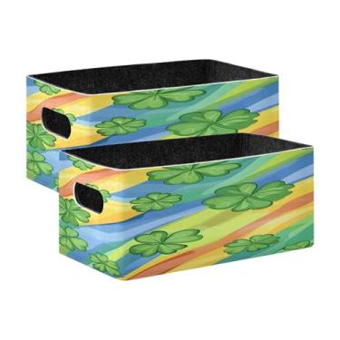 Imagem de xigua Conjunto de 2 caixas de armazenamento de folhas de trevo, cubo de armazenamento dobrável, organizador de cestas de armazenamento para decoração de casa, prateleiras de livros, armário