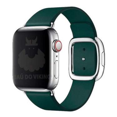 Imagem de Pulseira Couro Fecho Moderno, Compatível com Apple Watch (Verde Floresta/Prata, 38/40/41)