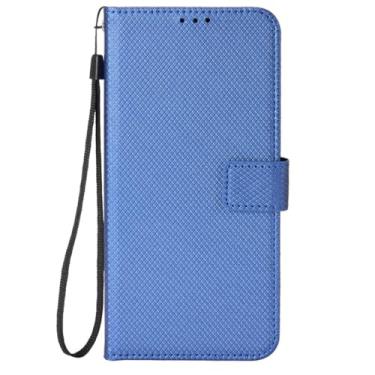 Imagem de Capa compatível com Infinix Tecno Camon 20 Pro, design de carteira com compartimento para cartão, superfície de relevo. Capa flip sustentável - azul