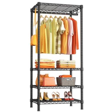 Imagem de Ulif Mini armário portátil H4, rack de roupas independente de 4 camadas para espaços pequenos, sistema de guarda-roupa de roupas de metal para quarto, 60 cm L x 35 cm P x 194 cm A, carga 227 kg, preto