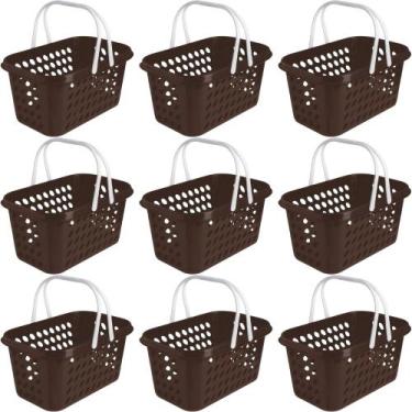 Imagem de Kit 9 Cesta Cestinha Plástica Supermercado Compras 3L c/ Alça Resisten