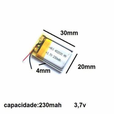 Imagem de 3.7v  Bateria  230 Mah 2 Fios   30mm X 20mm X 4mm 402030 Ml - bgb