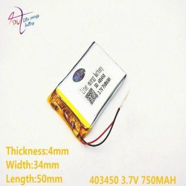 Imagem de Bateria 3,7v 750mah 4mm X 34mm X 50mm 403450 2 Fios - bgb