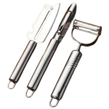 Imagem de Kit 3 Descascadores Inox Frutas Legumes Queijo Escama Peixe - Fruits P