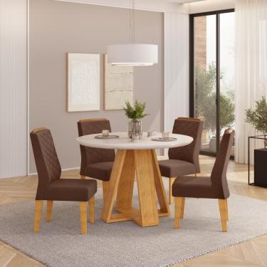 Imagem de Conjunto Sala de Jantar 4 Cadeiras Tampo Redondo dj Móveis Kiara Cedro Lidia Veludo Moca