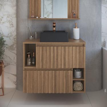 Imagem de Gabinete de Banheiro Suspenso 75cm Luiza com 2 Portas Basculante com Cuba