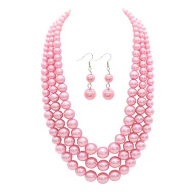 Imagem de Conjunto de colar redondo de pérolas falsas para mulheres, vintage, vários fios, gargantilha melindrosa dos anos 20 para festa, X-Large, Pérola sintética, Sem Pedra Preciosa
