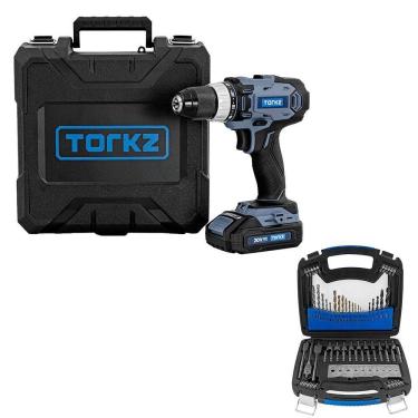Imagem de Furadeira Parafusadeira Profissional TRB0018, 20 Volts e Jogo de Bits e Brocas Torkz TRK0007, 128 Peças