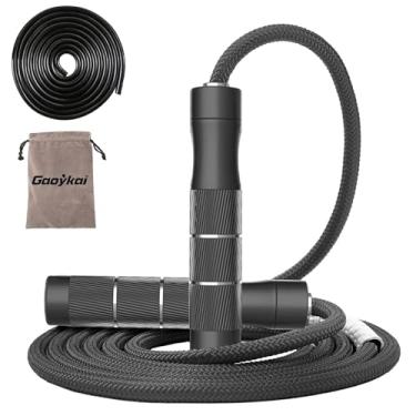 Imagem de Gaoykai Corda de pular ponderada Fitness para mulheres e homens, corda de pular sem emaranhado para treinamento de Muay Thai Crossfit Workout Alças de alumínio Comprimento ajustável 450 g Cabo de PVC e corda de algodão