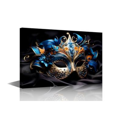 Imagem de Arte de parede veneziana feminina máscara de carnaval pintura arte de parede para sala de estar quarto decoração máscara arte esticada emoldurada embrulhada pronta para pendurar 45 x 30 cm