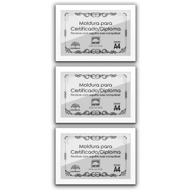 Imagem de Kit 3 Certificados Diplomas A4 Com Tela De Acetato E Mdf Titulos Moldura Branca