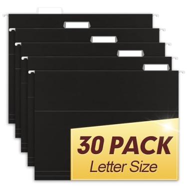 Imagem de HERKKA Pastas de arquivo suspensas, pacote com 30 pastas suspensas reforçadas tamanho carta, projetadas para arquivos volumosos, armário de arquivo, abas ajustáveis de corte 1/5 (preto)