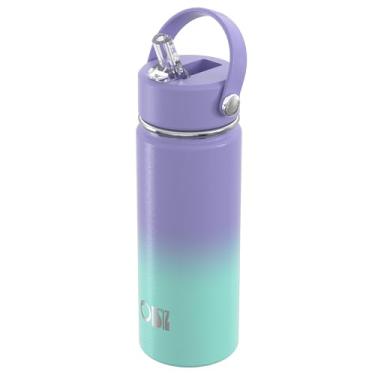 Imagem de OISIZ Garrafa de água infantil de 510 g com tampa de palha, garrafa de água isolada a vácuo, garrafas de aço inoxidável 316 para crianças para escola, copos de água à prova de vazamento, livre de BPA