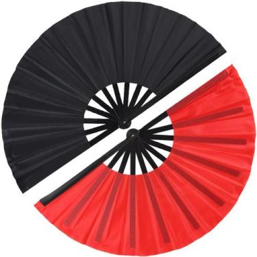 Imagem de Ventilador de mão dobrável Tocisa Large Vintage Retro Preto e Vermelho