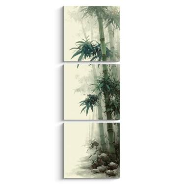 Imagem de NAN Wind 3 peças de arte de parede de bambu verde vertical impressão em tela em aquarela oriental arte zen oriental decoração de estilo chinês japonês tradicional para sala de estar, quarto, meditação