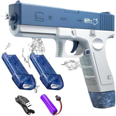 Imagem de Pistola de Água Elétrica, Infantil, Azul, Plástico, 21x17cm, Bateria Recarregável, 2 Pentes de Água, Alcance de 10m, para Crianças 2-4 Anos