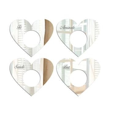 Imagem de Porta Guardanapo Coração Desejos Espelhado Kit 4 Peças 7,5cmx6,5cm - Cria Arte Laser Prata