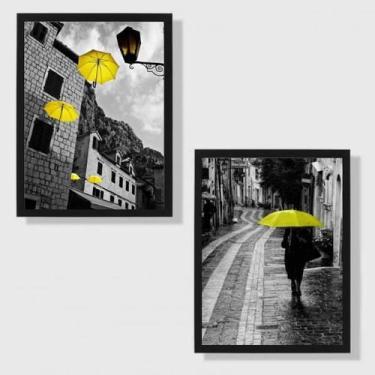 Imagem de Kit 2 Quadros Fotografias Sombrinhas Amarelas 24X18Cm - Quadros On-Lin