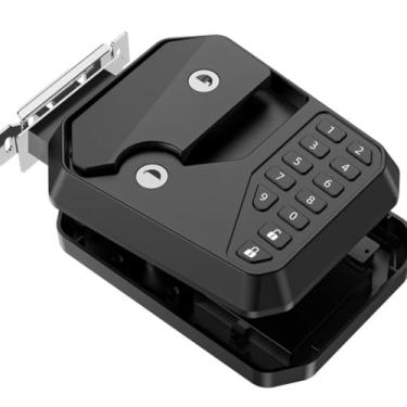 Imagem de Trava digital para trailer, sistema de entrada de teclado eletrônico preto com teclado numérico, maçaneta de porta de segurança para veículos recreativos e campistas