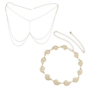 Imagem de 2 peças de corrente de cintura de estrela do mar feminina boêmio cinto de concha de pérola verão praia charme corrente de cintura e biquíni acessórios de corrente de concha banhada a ouro sexy