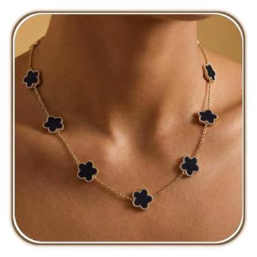 Imagem de Billet-doux Colar de trevo preto banhado a ouro 18K para mulheres - Colar de trevo de folha, joias modernas ajustáveis para presentes