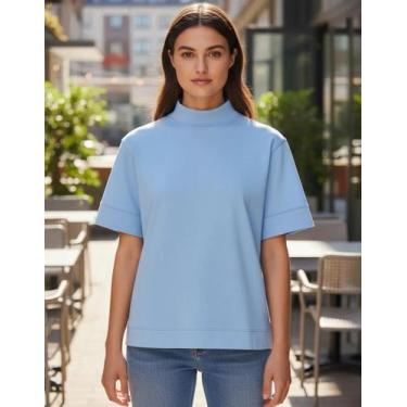Imagem de Blusa Feminina Oversized Gola Alta Estilosa Zanca Modas, G, Azul, Cele
