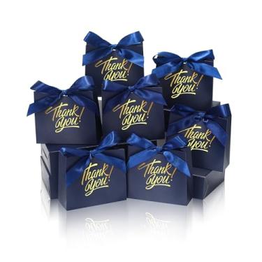Imagem de DOYIDE Pacote com 120 pequenos sacos de presente de agradecimento, 11,4 x 4,6 x 9,9 cm, sacos de lembrancinha de festa com fita de laço, mini saco de presente de papel com impressão dourada, caixas