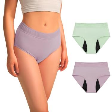 Imagem de BATTEWA Roupa íntima feminina para incontinência, cintura alta, à prova de vazamento, proteção pós-parto, de algodão lavável, cobertura total (verde blush, 2GG, pacote com 2)