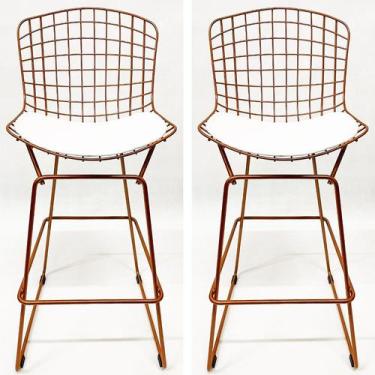 Imagem de Kit 2 Banquetas BERTOIA maciça cobre assento branco altura 70cm - Polt