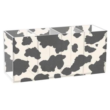 Imagem de Burbuja Porta-canetas de acrílico de pele de vaca, 4 compartimentos, suporte de lápis transparente para pincéis de maquiagem fixos, acessórios de mesa de escritório em casa