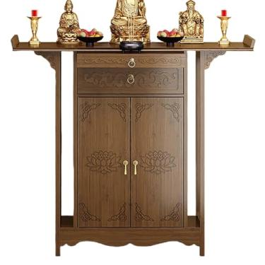 Imagem de Mesa de altar budista com armazenamento, suporte de meditação pessoal no santuário, armário chinês para oração e meditação, nicho compacto de 140 cm para espaços pequenos, decoração de casa zen