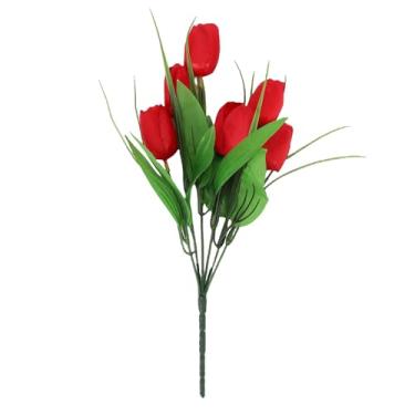 Imagem de Yosoo Buquê de Flores Artificiais, Textura Macia Realista, Cores Vibrantes, Flores Artificiais para Decorações de Mesa Central, para Presente de Festa, 13,39 X 2,76 X 1,97 pol. (Vermelha)