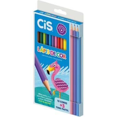 Imagem de Lápis de Cor Sextavado Colorcis Madeira 12cor+3 Tons Pastel - SERTIC