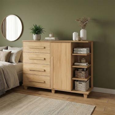 Imagem de Cômoda Andorra 4 Gavetas 1 Porta C/ Nichos E Prateleiras Organizadora Quarto Infantil - Cinamomo