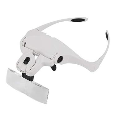Imagem de Lupa de cabeça com óculos de luz led lupa suporte de mãos intercambiáveis leitura livre 5 lentes substituíveis para joia profissional lupa relógio de leitura reparo eletrônico, rack de armazenamento