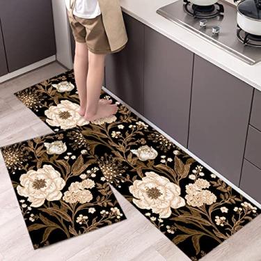 Imagem de youyoucool Tapetes de cozinha coloridos para o chão, antiderrapante, conjunto de tapetes de cozinha e tapetes de cozinha de fazenda - 2 peças 41 x 61 cm + 41 x 119 cm