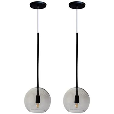 Imagem de Kit 2 Pendente Lux Preto Globo Vidro Fumê + Led