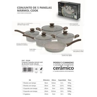 Imagem de Conjunto De Panelas Fundo Triplo Indução Cerâmica 5 Pçs Mimo