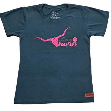 Imagem de Camiseta  Feminina  Long Horn Verde Petróleo Com Pink - Most Rodeio