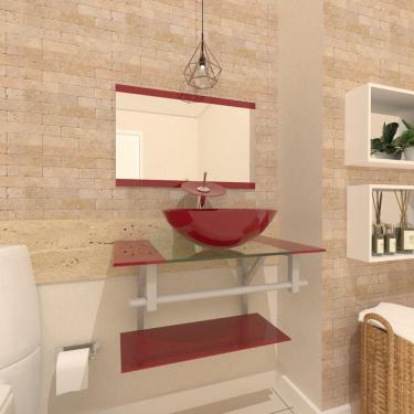 Imagem de Gabinete de Vidro 70cm Inox com Cuba Redonda Vermelho Cereja